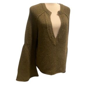 Free People Women’s Olive Green Wool Blend Oversized Sweater Bell Sleeve S-L
